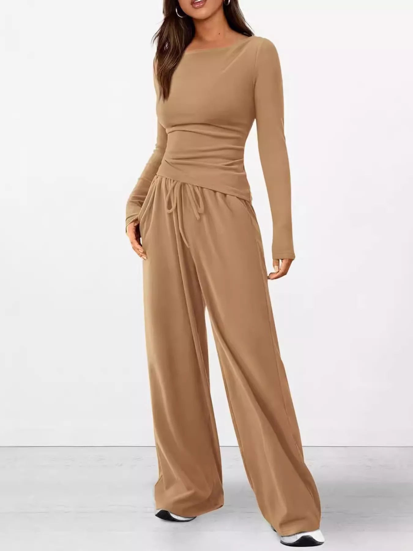 Long Sleeve Top and Wide Leg Pants Set - Flip Flop Dynasty
