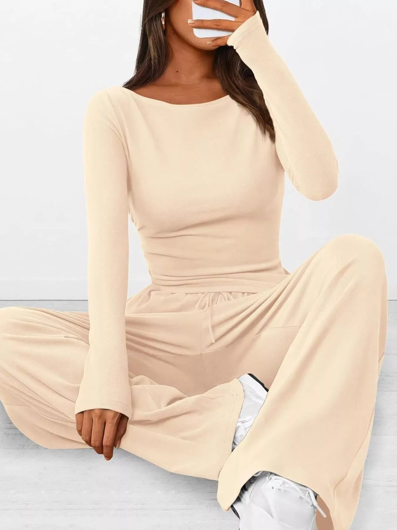 Long Sleeve Top and Wide Leg Pants Set - Flip Flop Dynasty