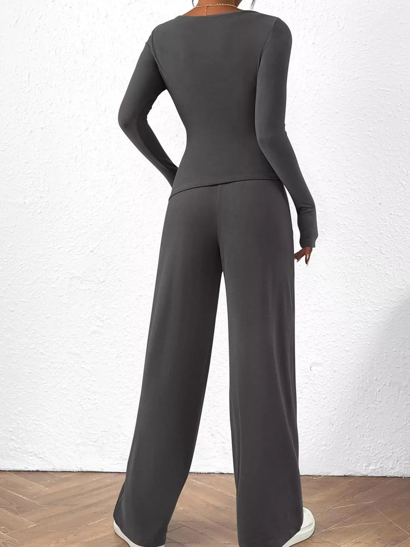Long Sleeve Top and Wide Leg Pants Set - Flip Flop Dynasty