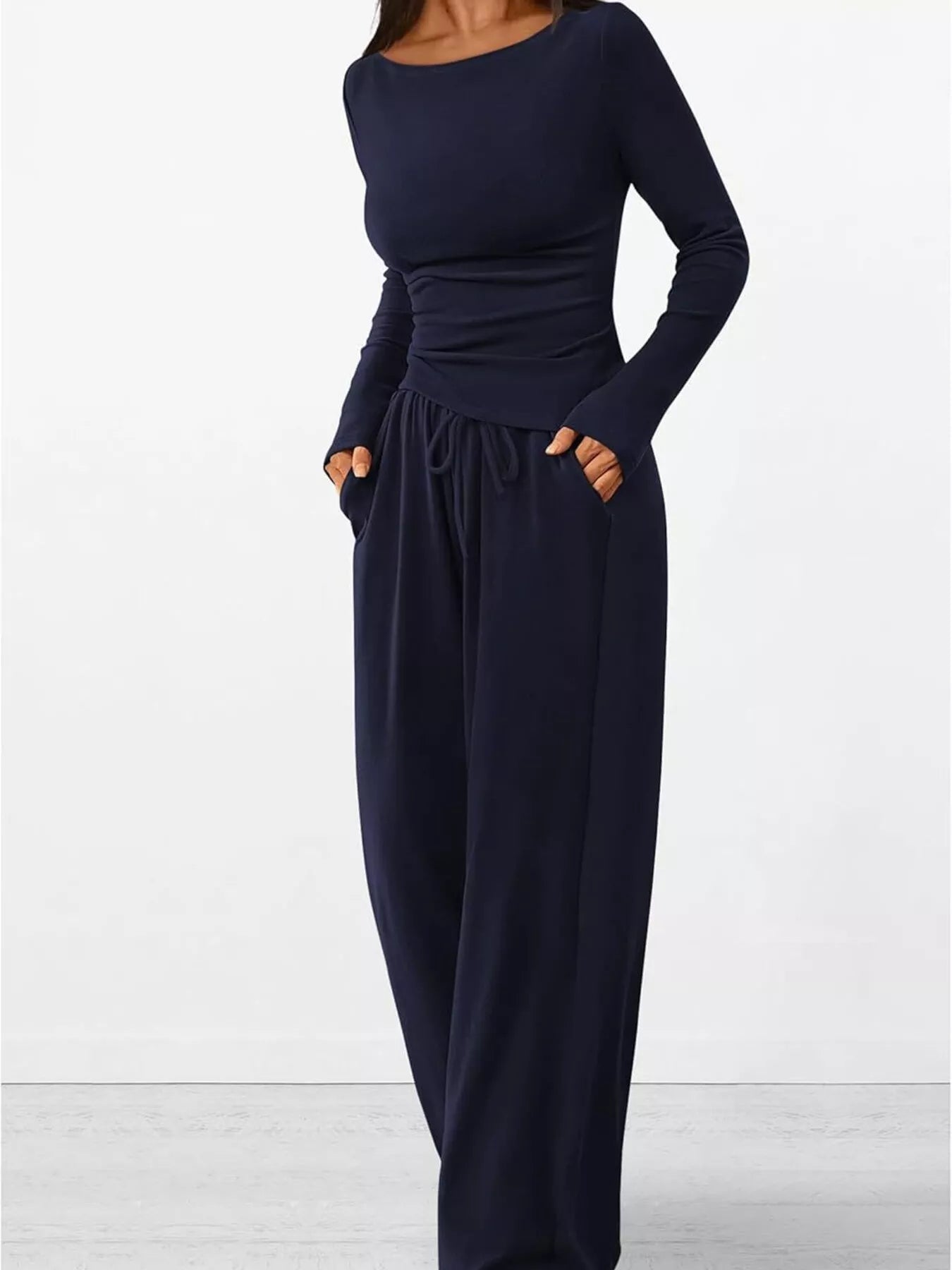 Long Sleeve Top and Wide Leg Pants Set - Flip Flop Dynasty