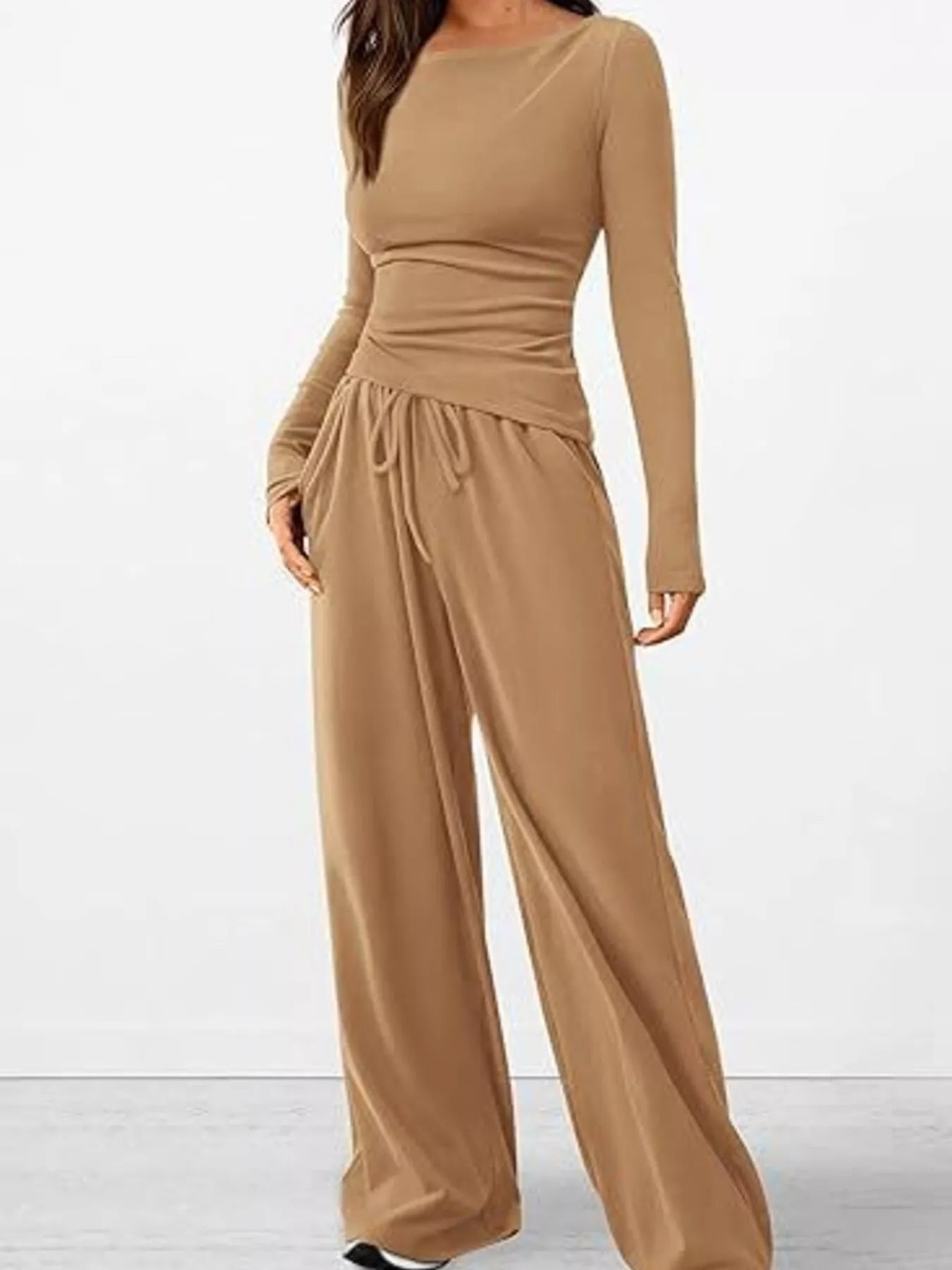 Long Sleeve Top and Wide Leg Pants Set - Flip Flop Dynasty