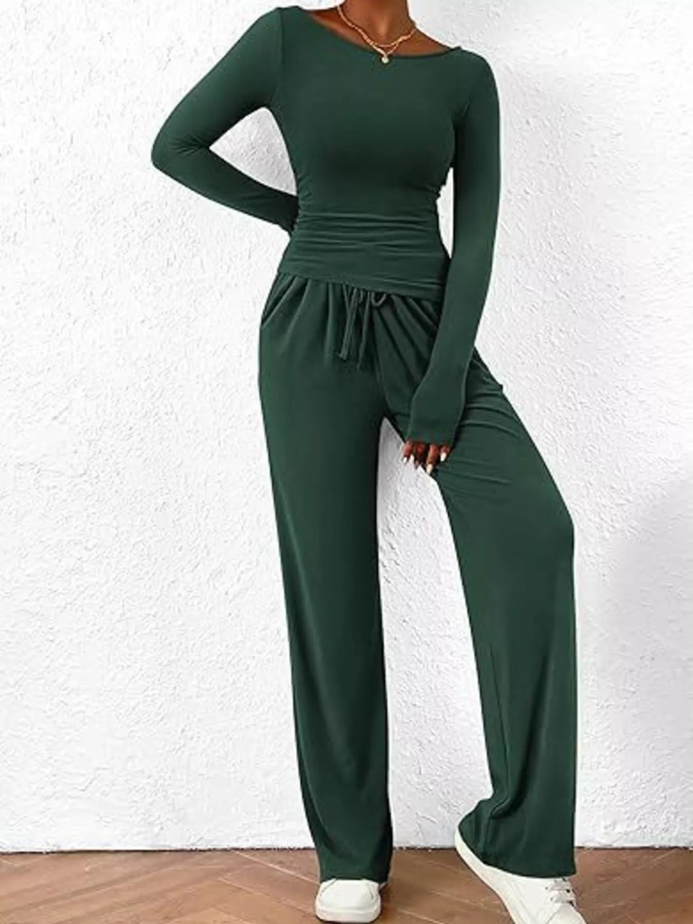 Long Sleeve Top and Wide Leg Pants Set - Flip Flop Dynasty