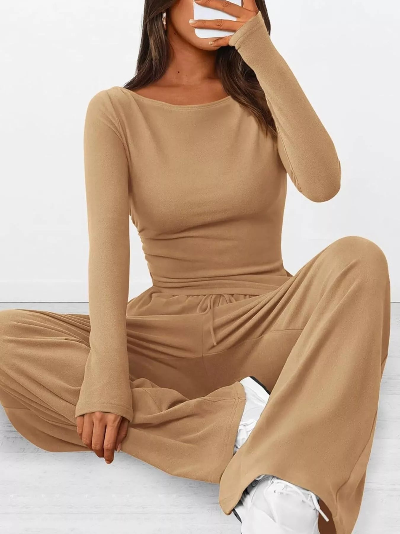 Long Sleeve Top and Wide Leg Pants Set - Flip Flop Dynasty