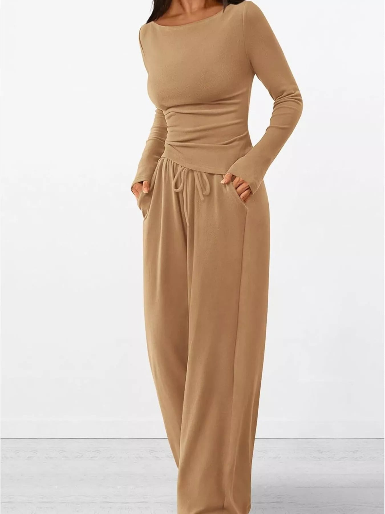 Long Sleeve Top and Wide Leg Pants Set - Flip Flop Dynasty