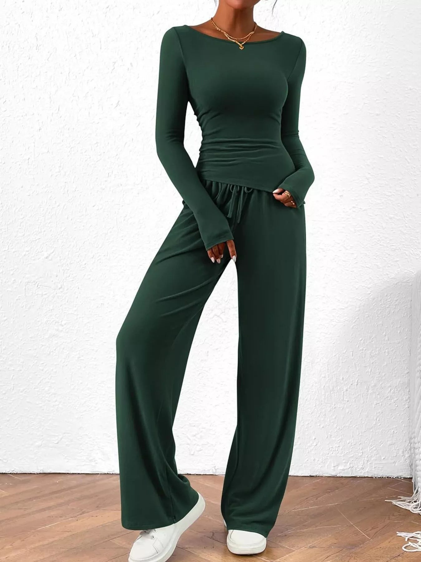 Long Sleeve Top and Wide Leg Pants Set - Flip Flop Dynasty