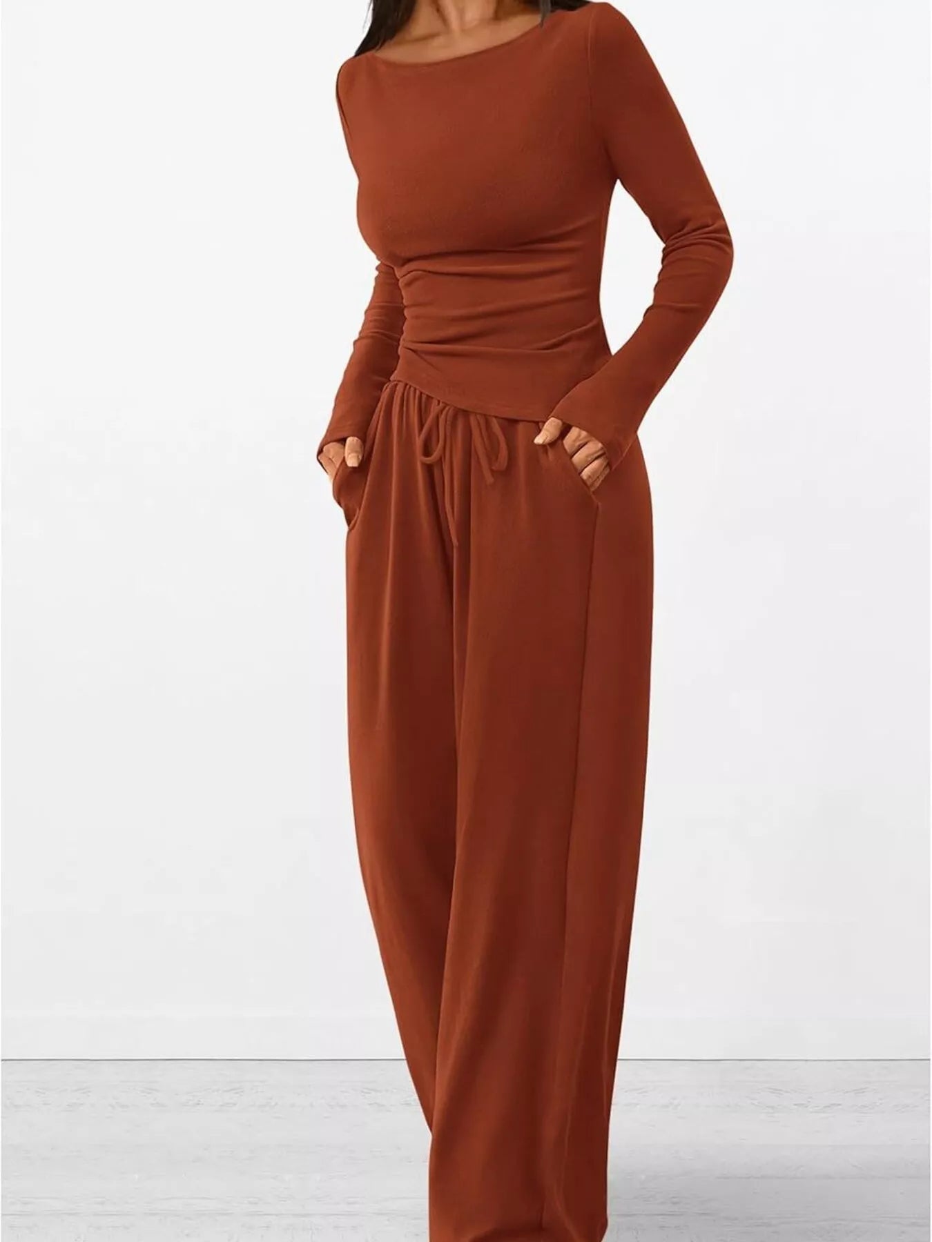 Long Sleeve Top and Wide Leg Pants Set - Flip Flop Dynasty