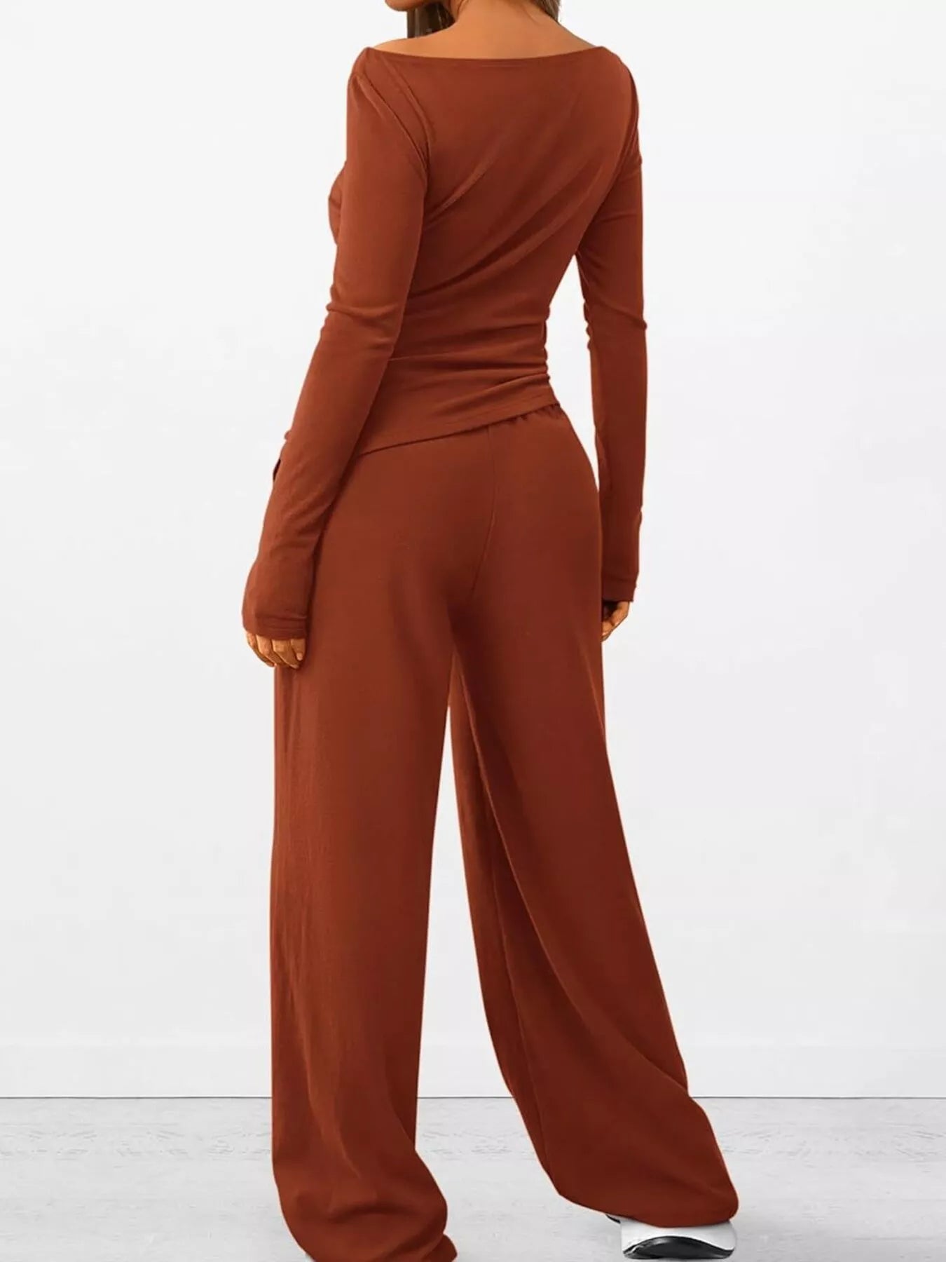 Long Sleeve Top and Wide Leg Pants Set - Flip Flop Dynasty