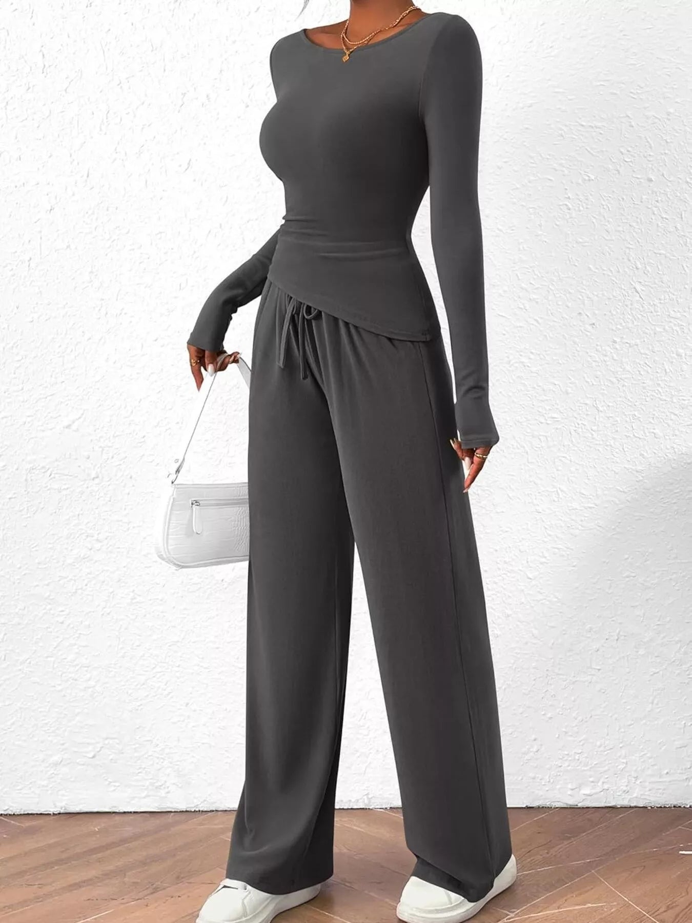 Long Sleeve Top and Wide Leg Pants Set - Flip Flop Dynasty