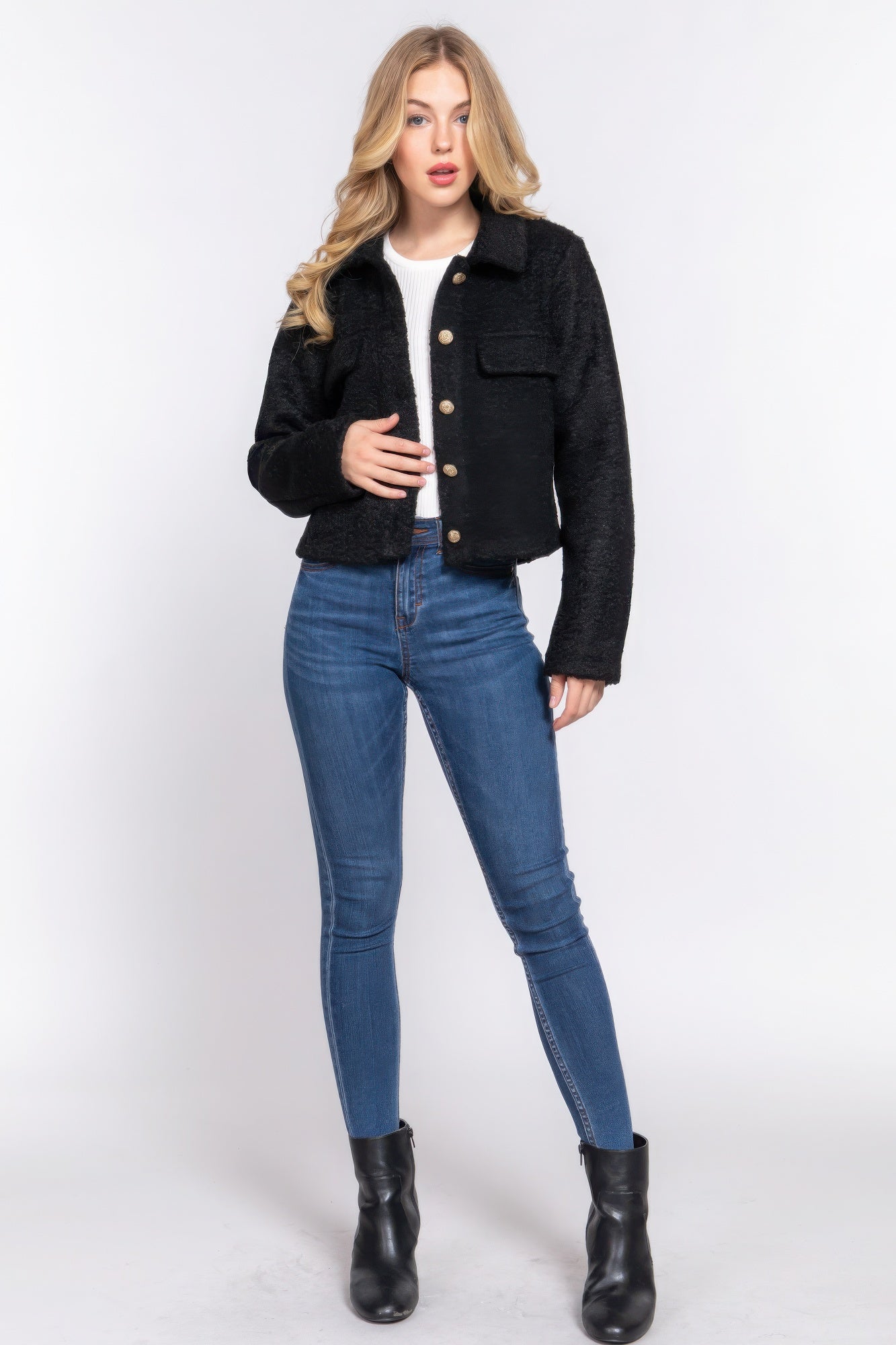 Long Slv Teddy Fleece Short Jacket - Flip Flop Dynasty