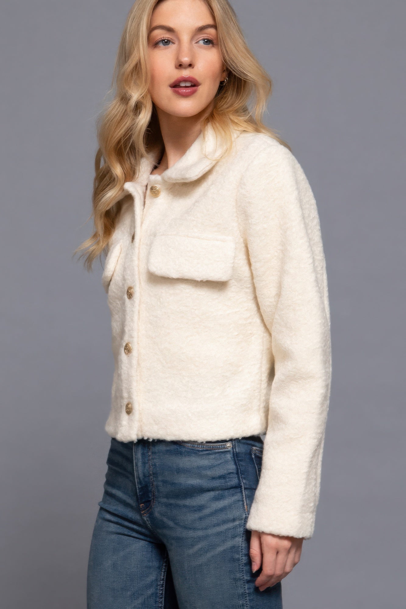 Long Slv Teddy Fleece Short Jacket - Flip Flop Dynasty