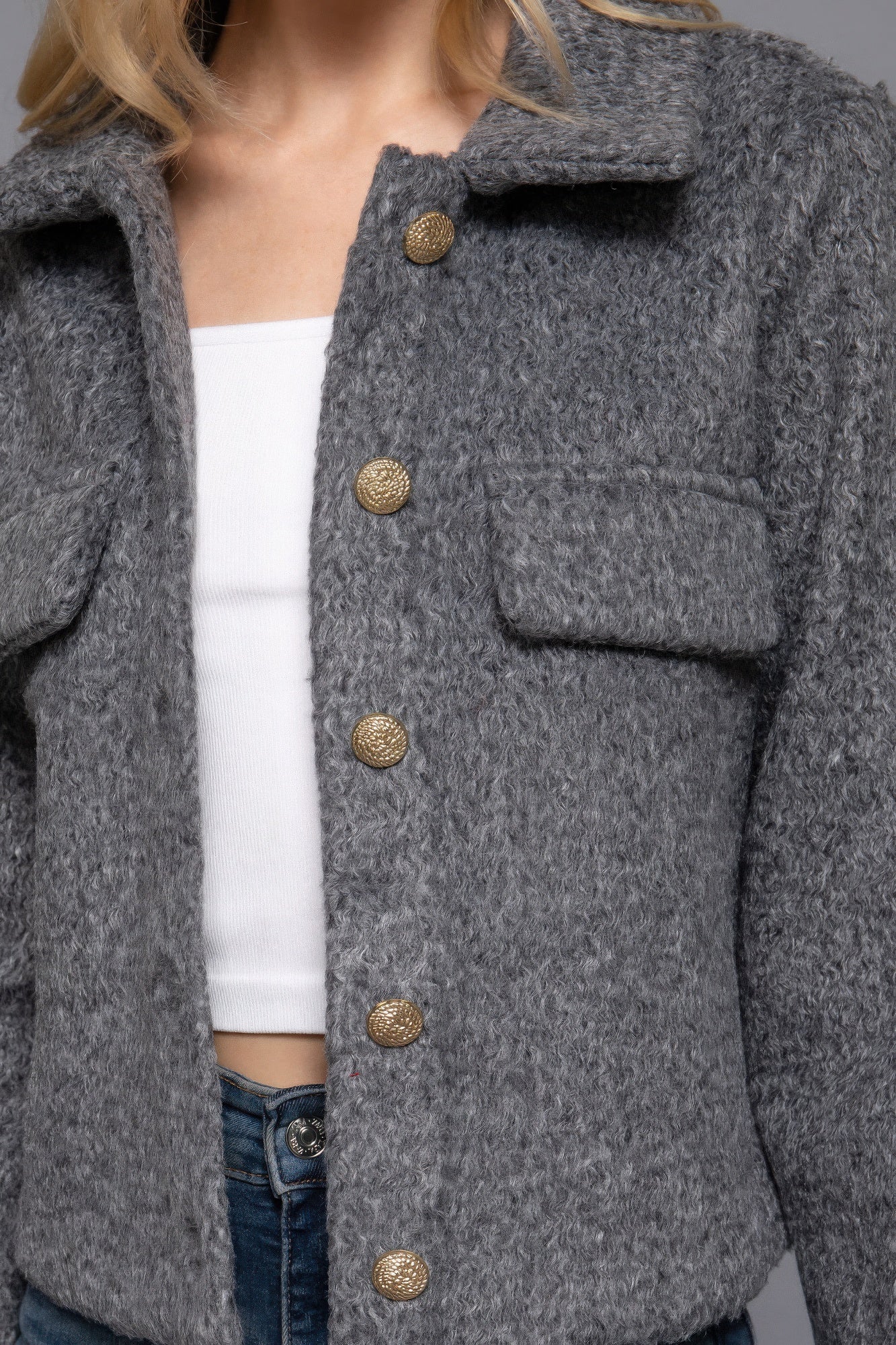 Long Slv Teddy Fleece Short Jacket - Flip Flop Dynasty