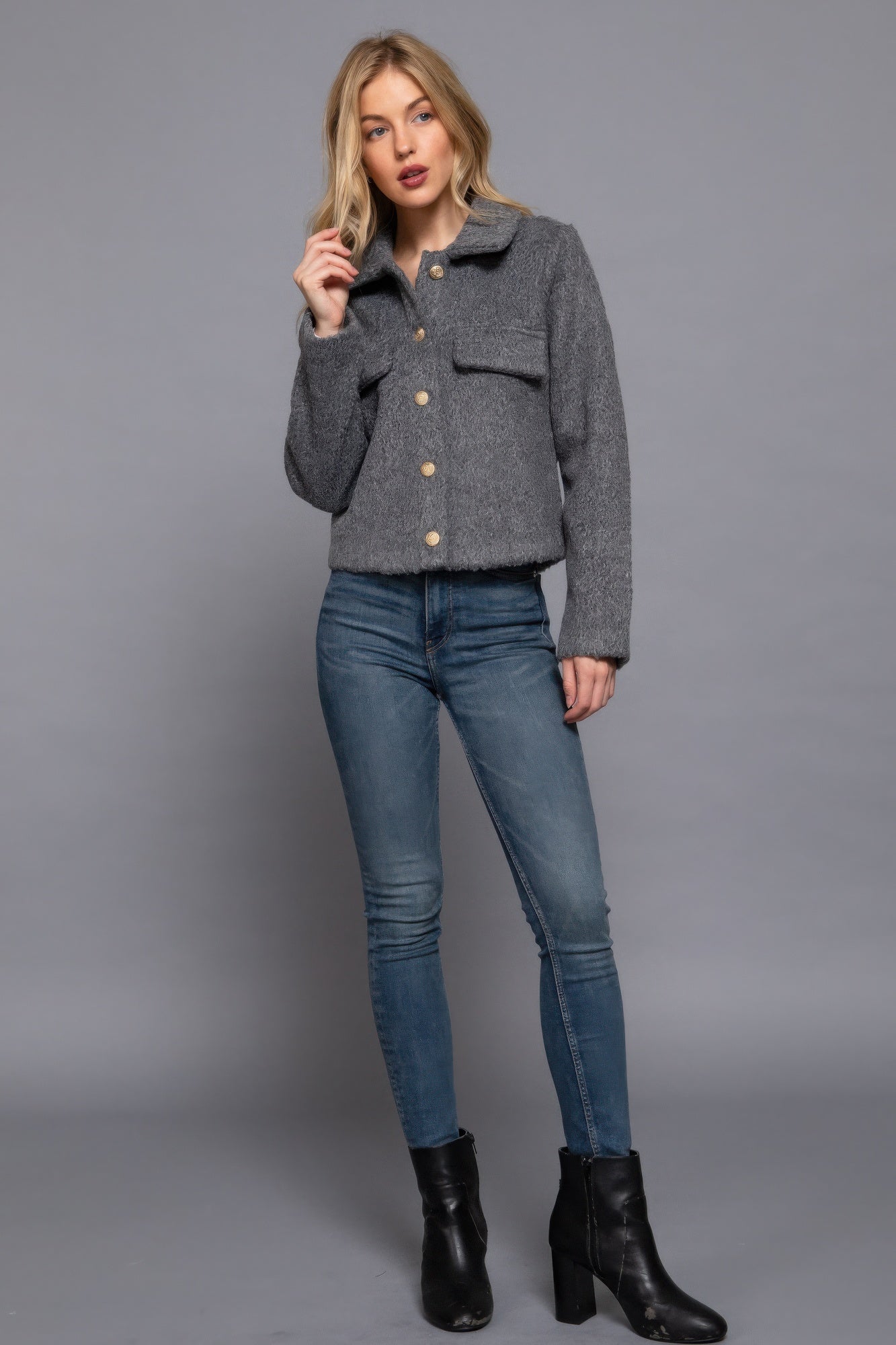 Long Slv Teddy Fleece Short Jacket - Flip Flop Dynasty