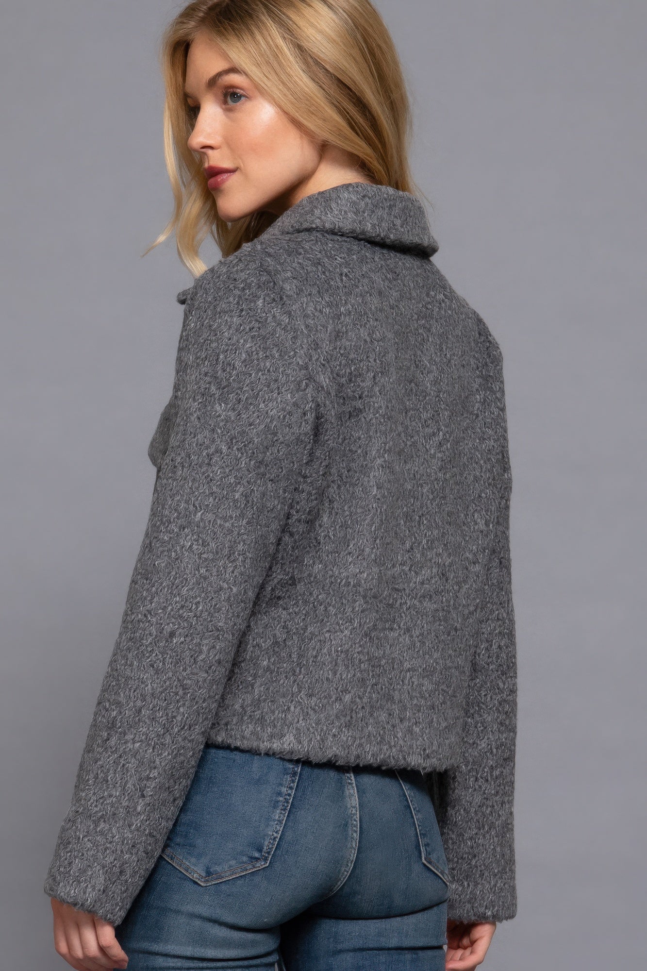 Long Slv Teddy Fleece Short Jacket - Flip Flop Dynasty