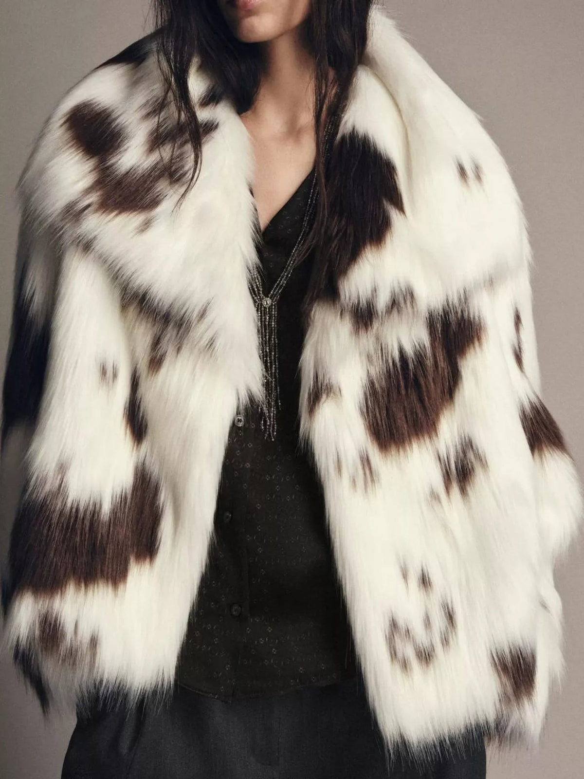 Luxurious Cow-Print Faux Fur Statement Coat - Flip Flop Dynasty