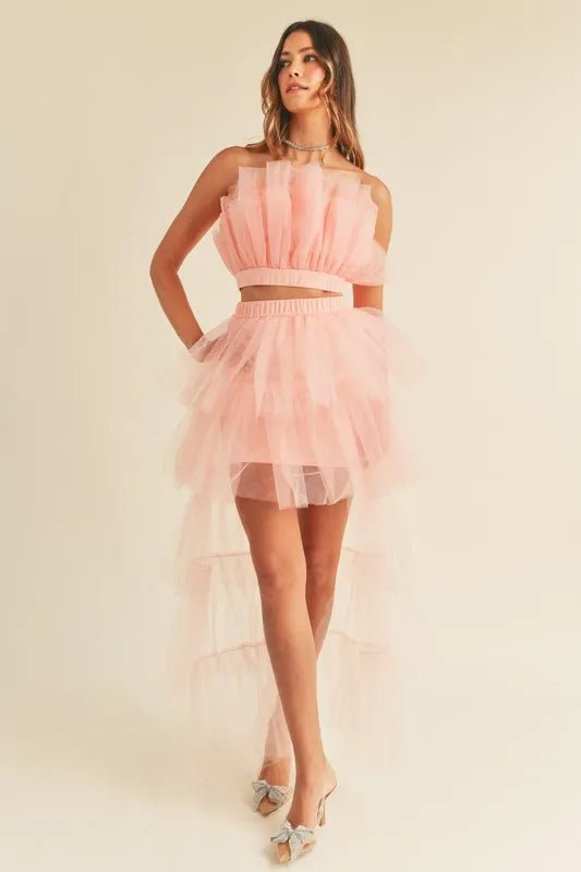 MABLE Tulle Tube Ruffle Crop Top and High Low Maxi Skirt Set - Flip Flop Dynasty
