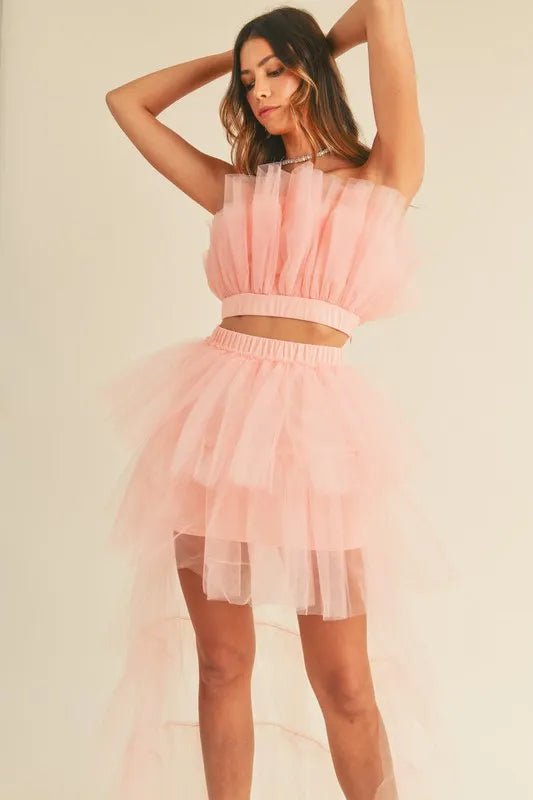 MABLE Tulle Tube Ruffle Crop Top and High Low Maxi Skirt Set - Flip Flop Dynasty