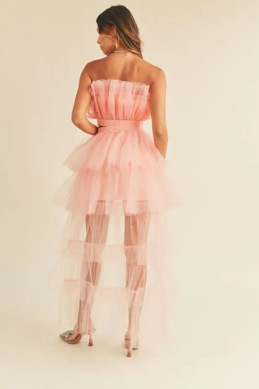 MABLE Tulle Tube Ruffle Crop Top and High Low Maxi Skirt Set - Flip Flop Dynasty