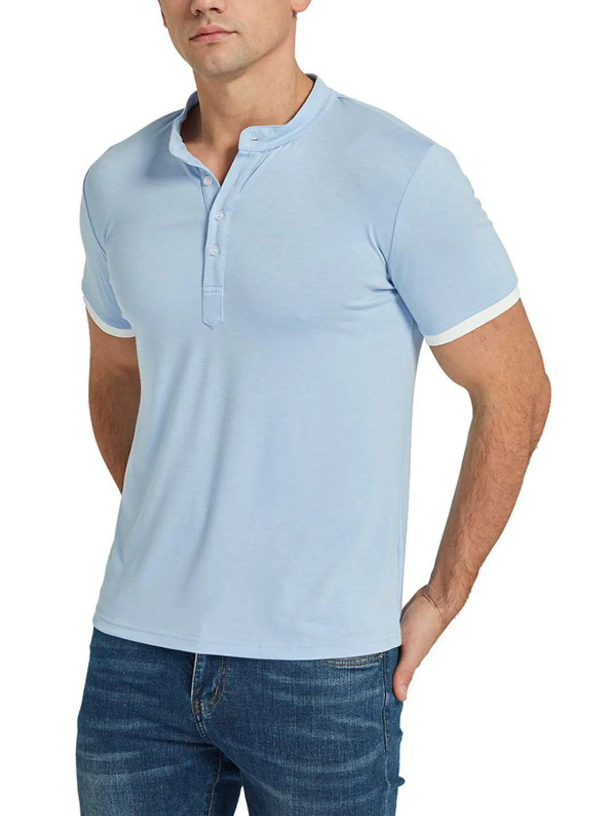 Men's Classic Contrast Trim Henley Top - Flip Flop Dynasty