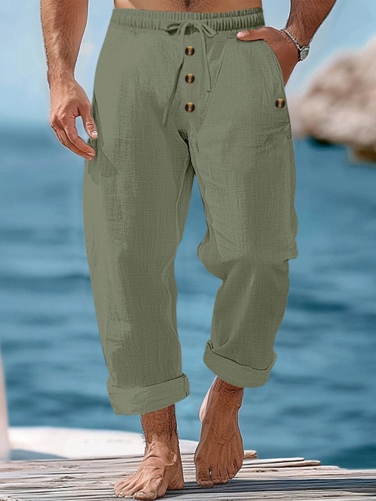 Men's Full Size Button-Fly Drawstring Pants Plus Size - Flip Flop Dynasty