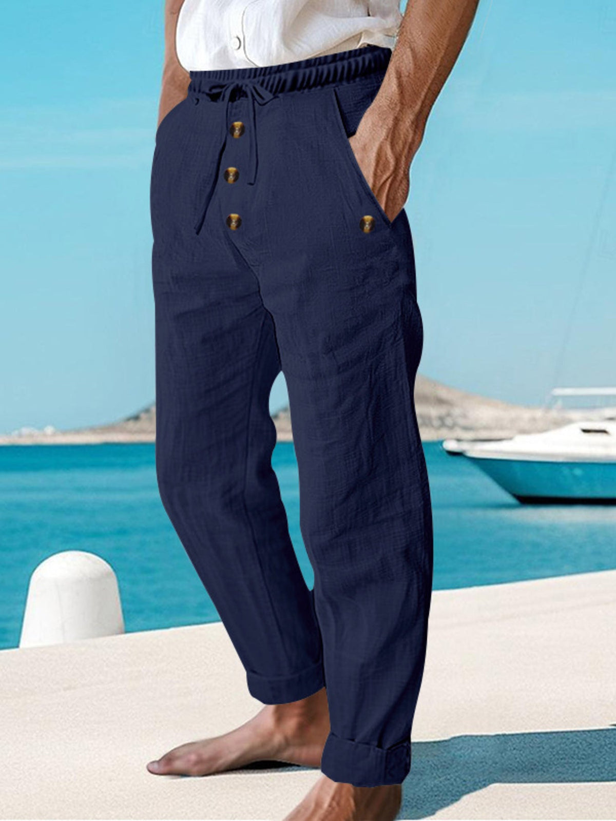 Men's Full Size Button-Fly Drawstring Pants Plus Size - Flip Flop Dynasty