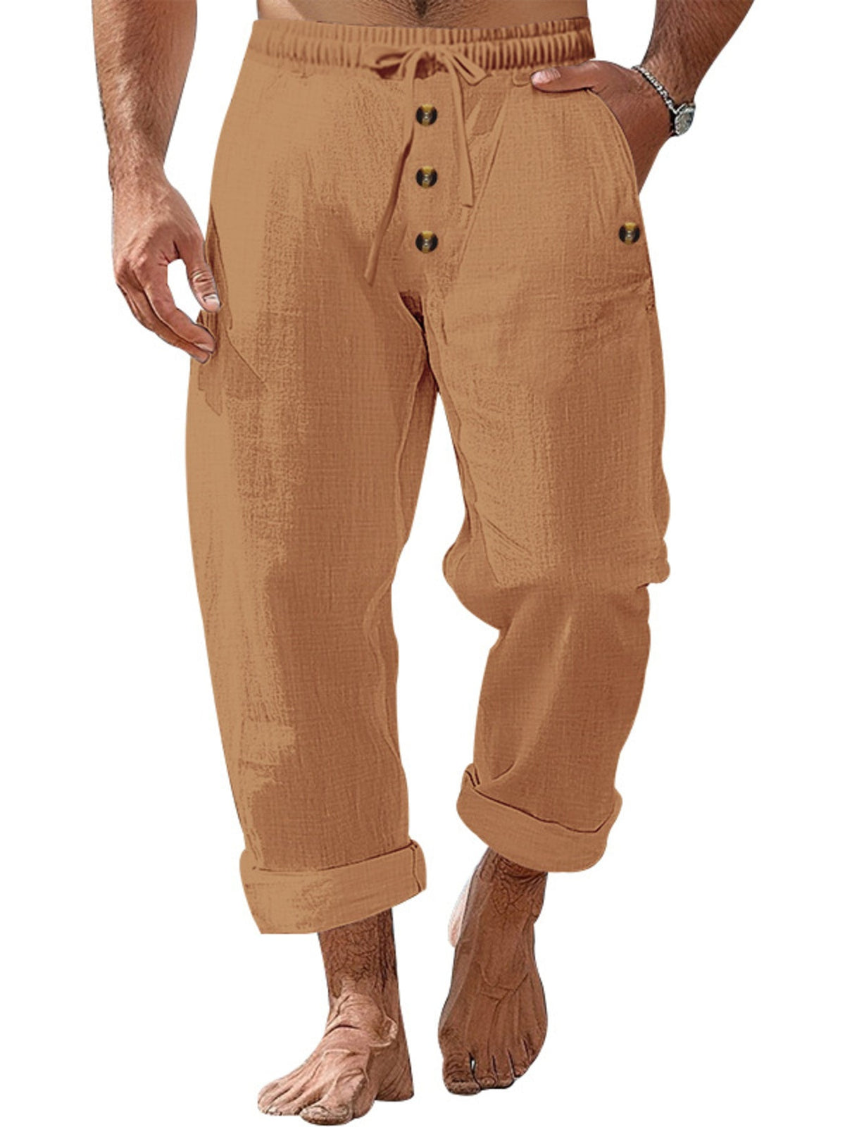 Men's Full Size Button-Fly Drawstring Pants Plus Size - Flip Flop Dynasty