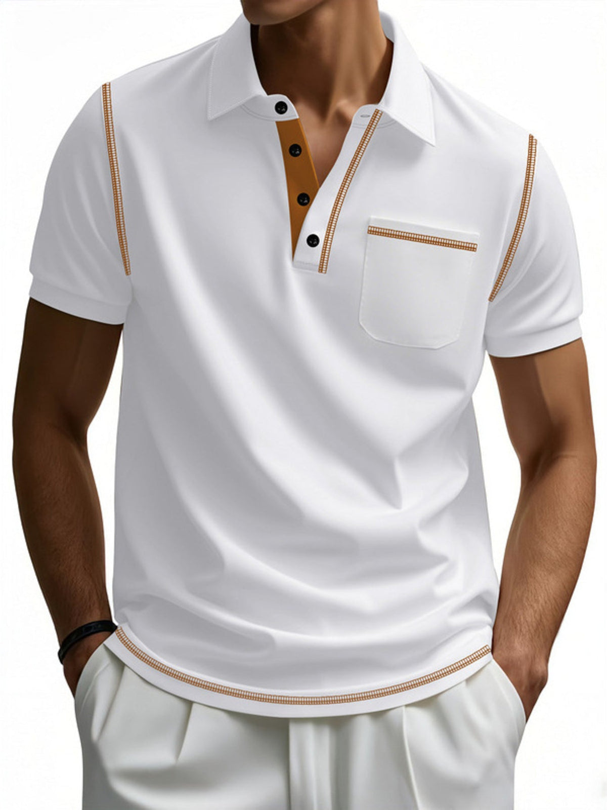 Men's Full Size Contrast Stitching Short Sleeve Top Plus Size - Flip Flop Dynasty