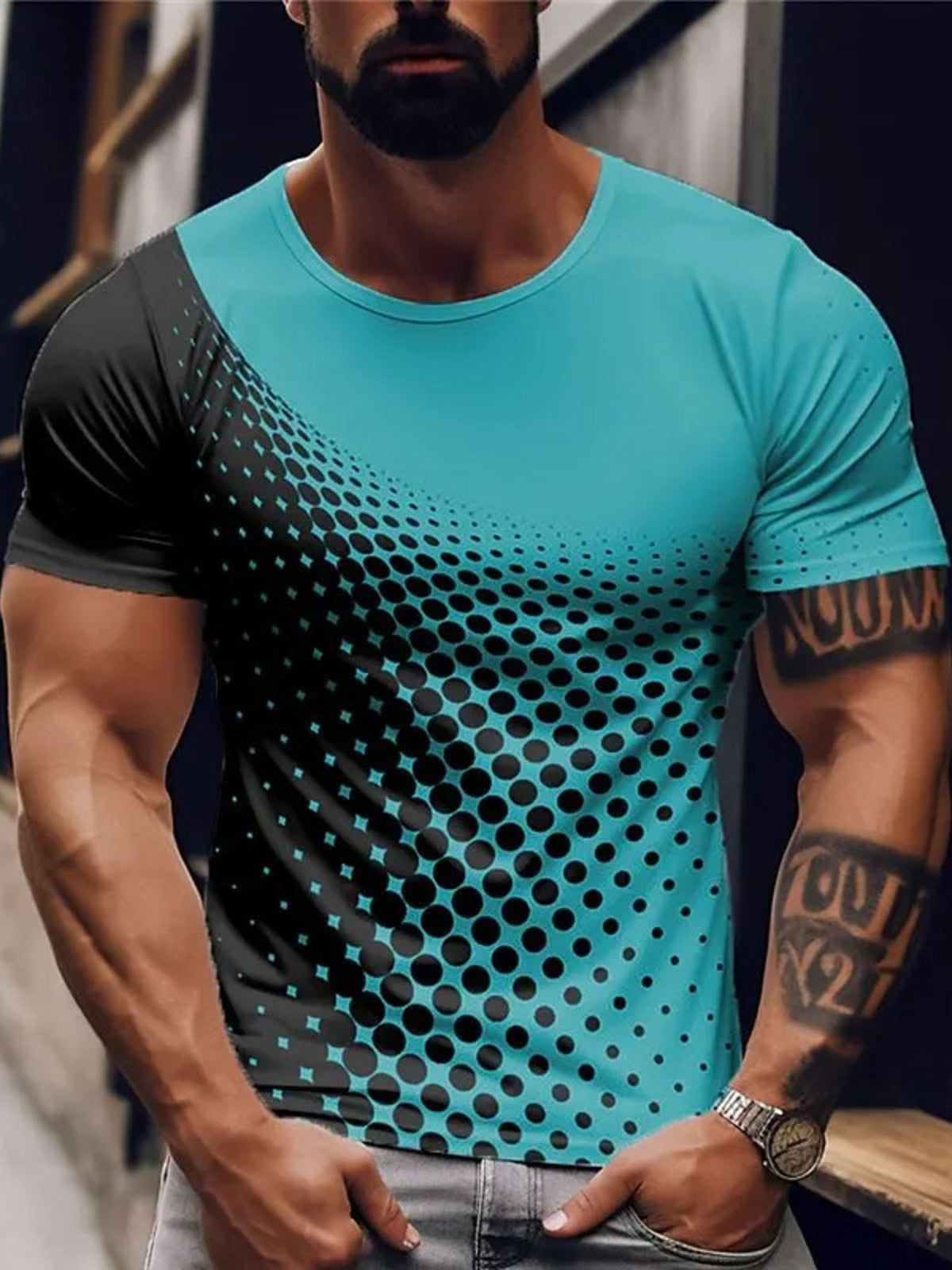Men's Full Size Gradient Dot Print T-Shirt Plus Size - Flip Flop Dynasty