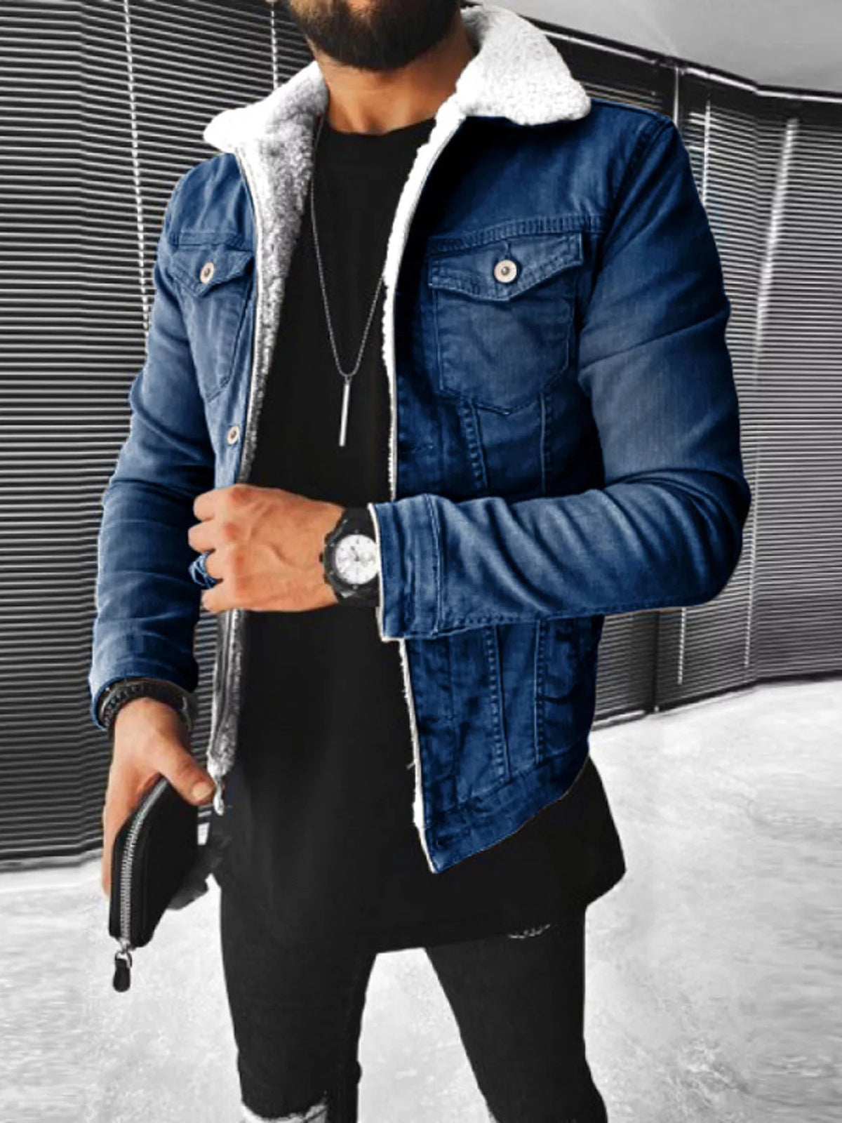 Men's Full Size Sherpa-Lined Denim Jacket Plus Size - Flip Flop Dynasty
