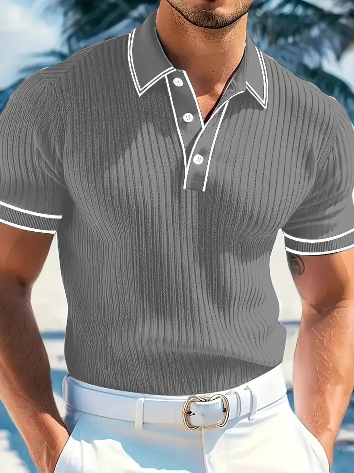 Men‘s Full Size Slim Fit Ribbed Knit Polo Plus Size - Flip Flop Dynasty