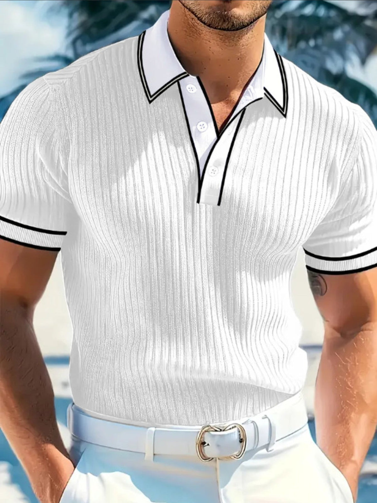 Men‘s Full Size Slim Fit Ribbed Knit Polo Plus Size - Flip Flop Dynasty