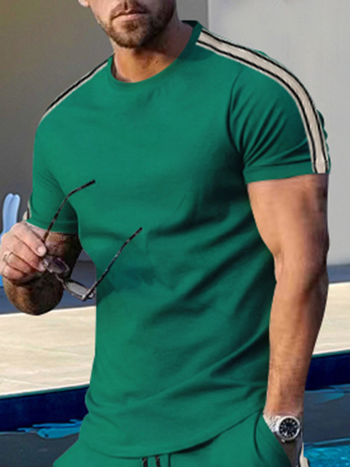 Men's Full Size Striped Shoulder Casual T-Shirt Plus Size - Flip Flop Dynasty