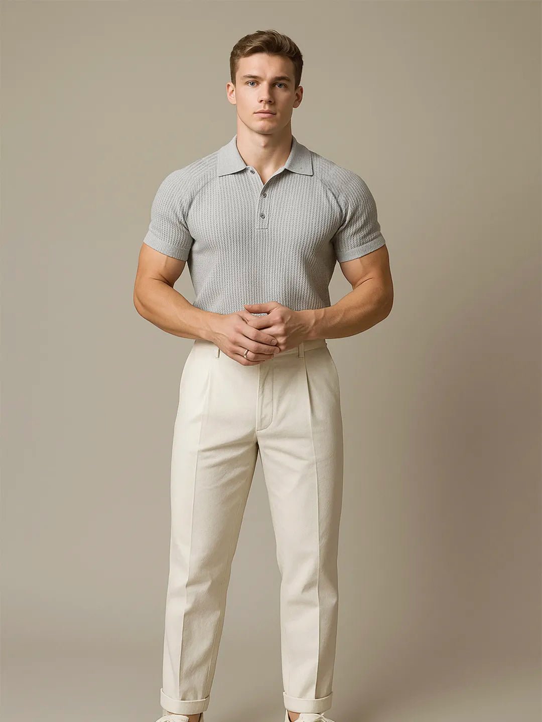 Men's Full Size Textured Knit Short Sleeve Polo Plus Size - Flip Flop Dynasty