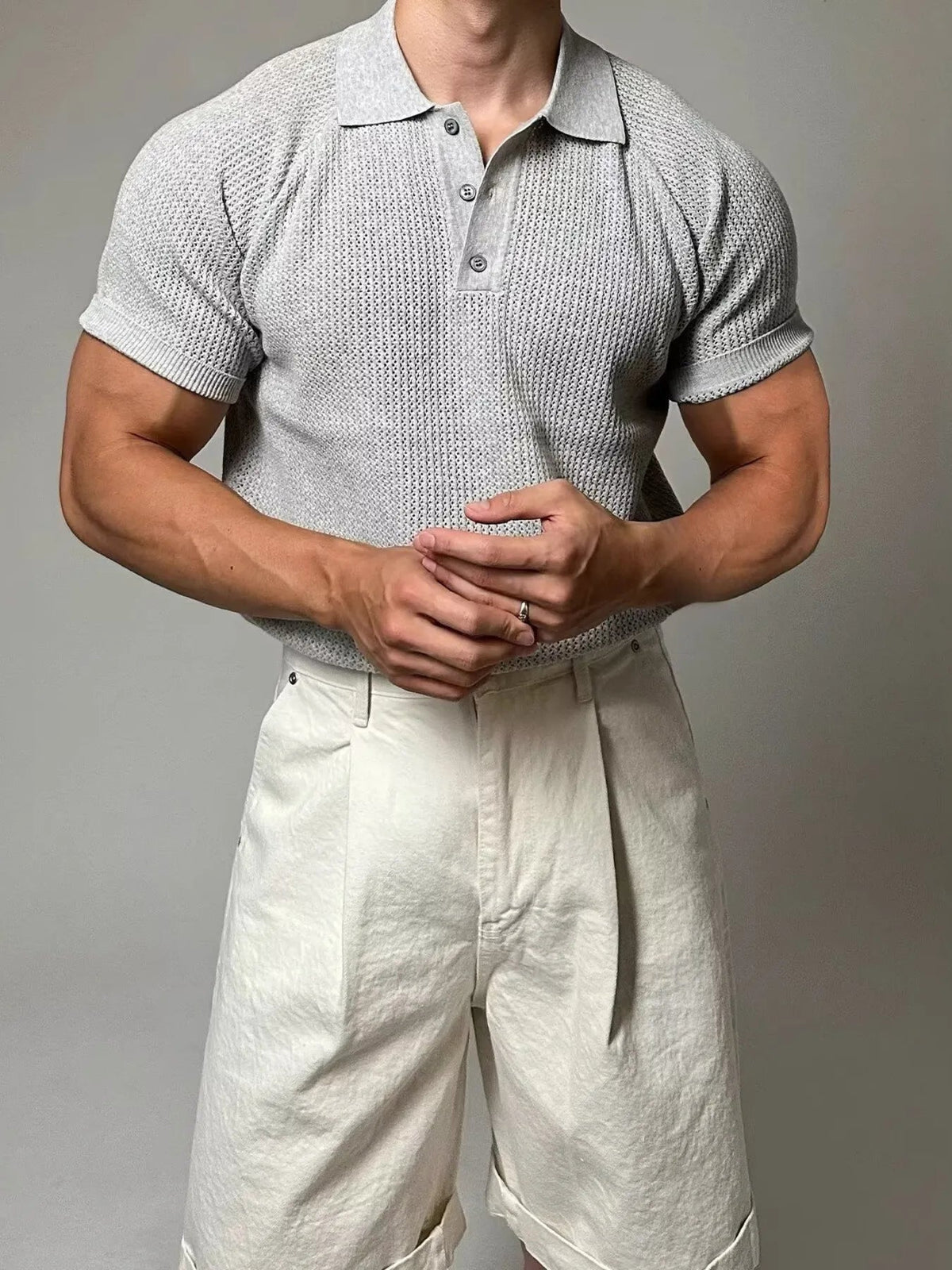 Men's Full Size Textured Knit Short Sleeve Polo Plus Size - Flip Flop Dynasty