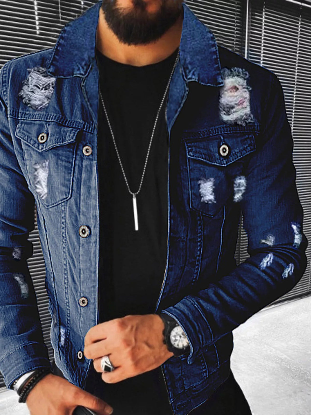 Men's Plus Size Distressed Button Up Denim Jacket - Flip Flop Dynasty
