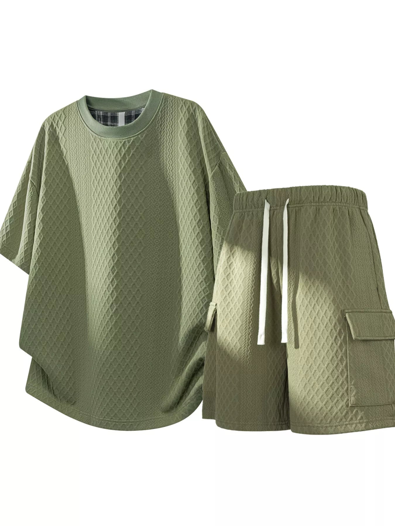 Men's Plus Size Textured Casual Top and Shorts Set - Flip Flop Dynasty