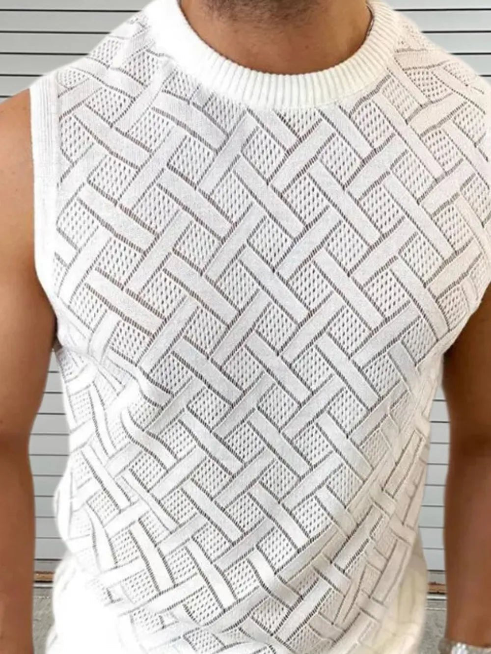 Men's Round Neck Sleeveless Eyelet Knit Top - Flip Flop Dynasty