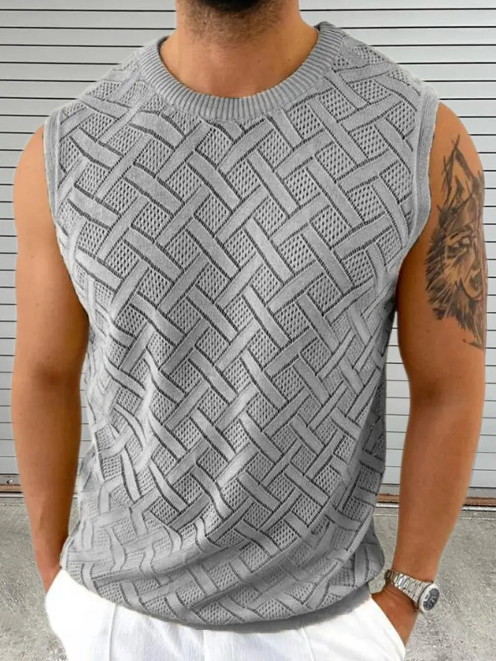 Men's Round Neck Sleeveless Eyelet Knit Top - Flip Flop Dynasty