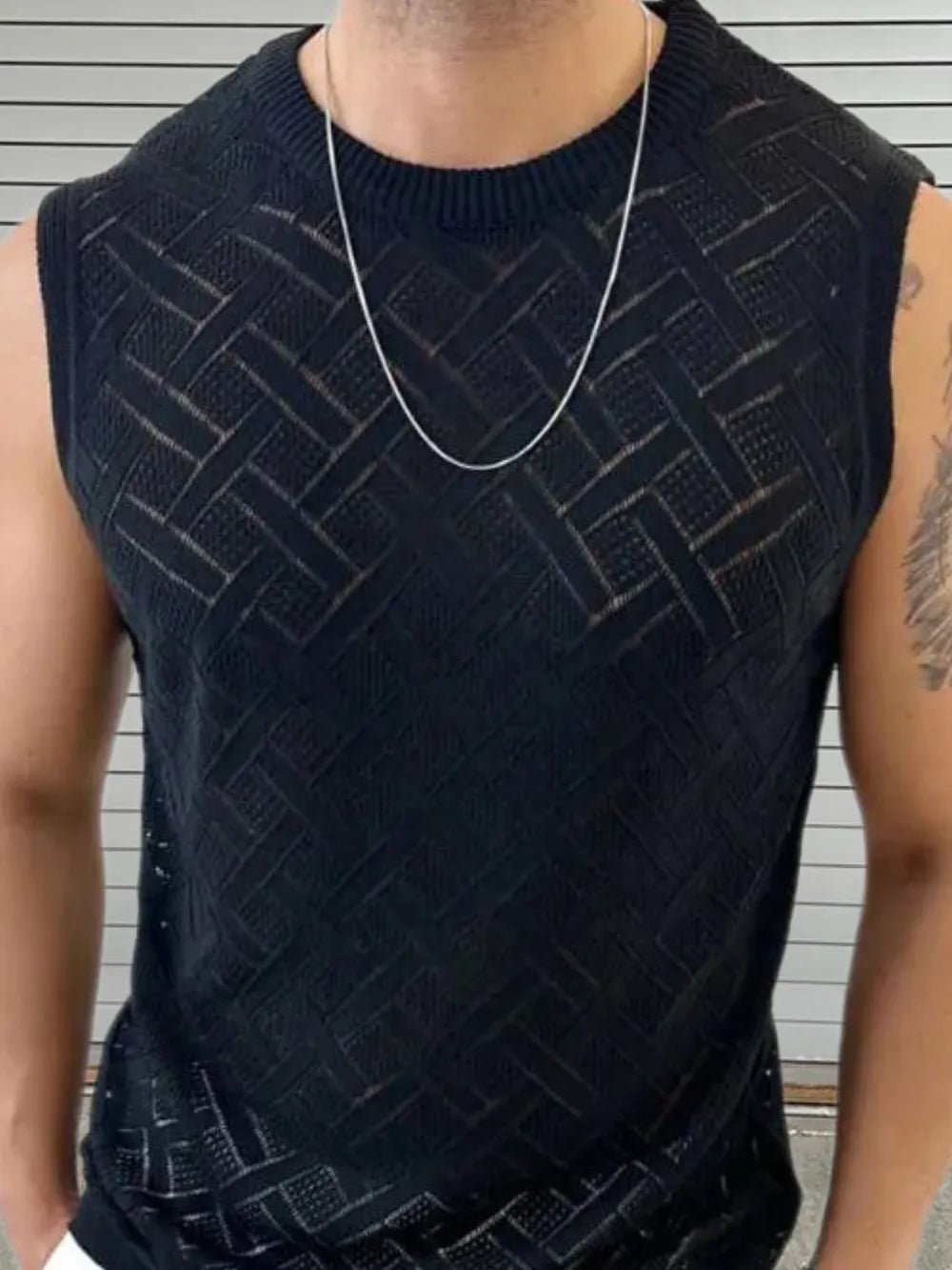 Men's Round Neck Sleeveless Eyelet Knit Top - Flip Flop Dynasty