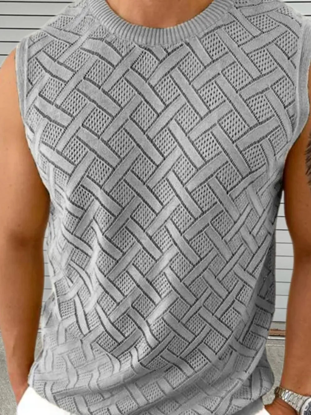 Men's Round Neck Sleeveless Eyelet Knit Top - Flip Flop Dynasty