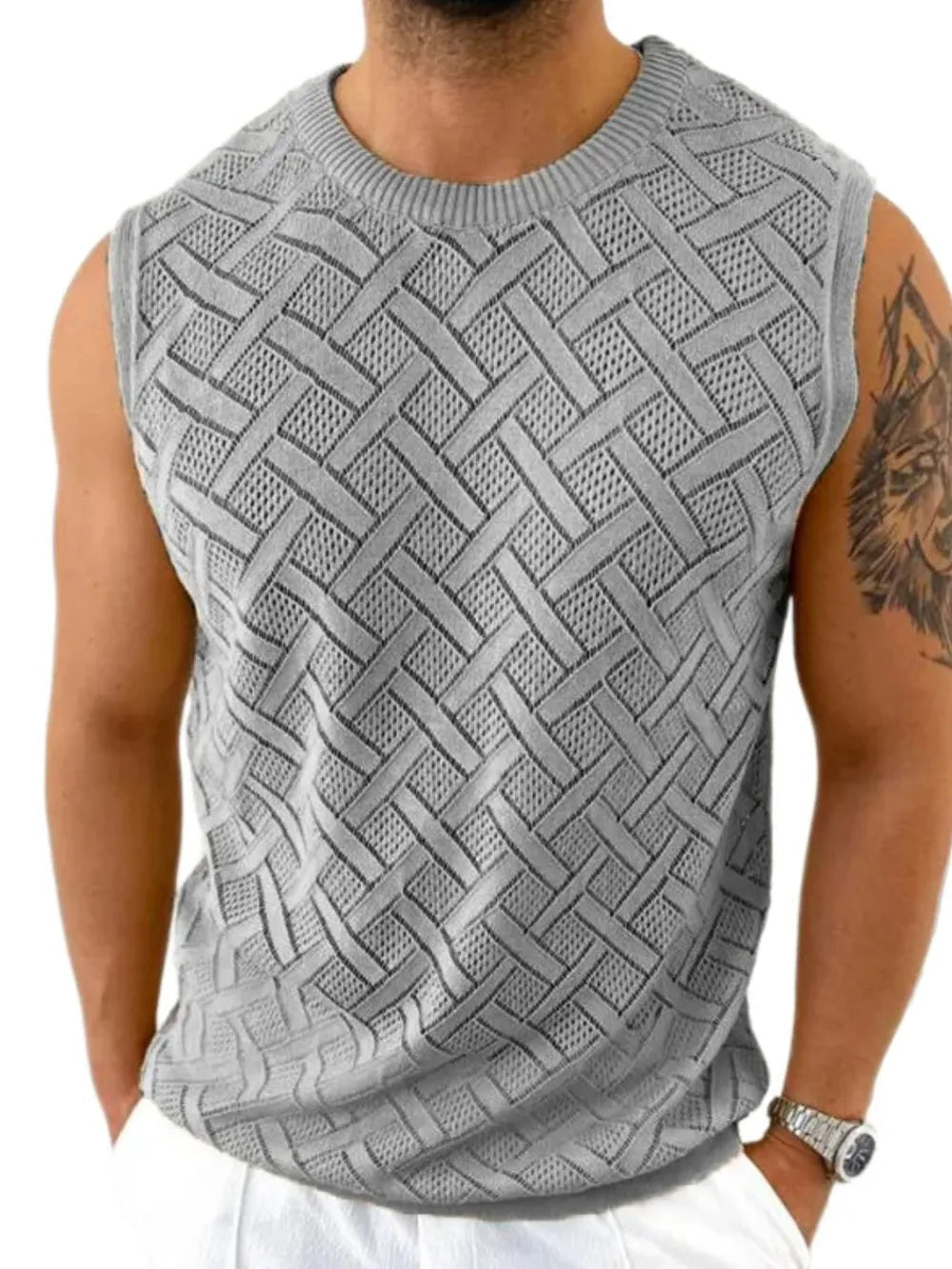 Men's Round Neck Sleeveless Eyelet Knit Top - Flip Flop Dynasty