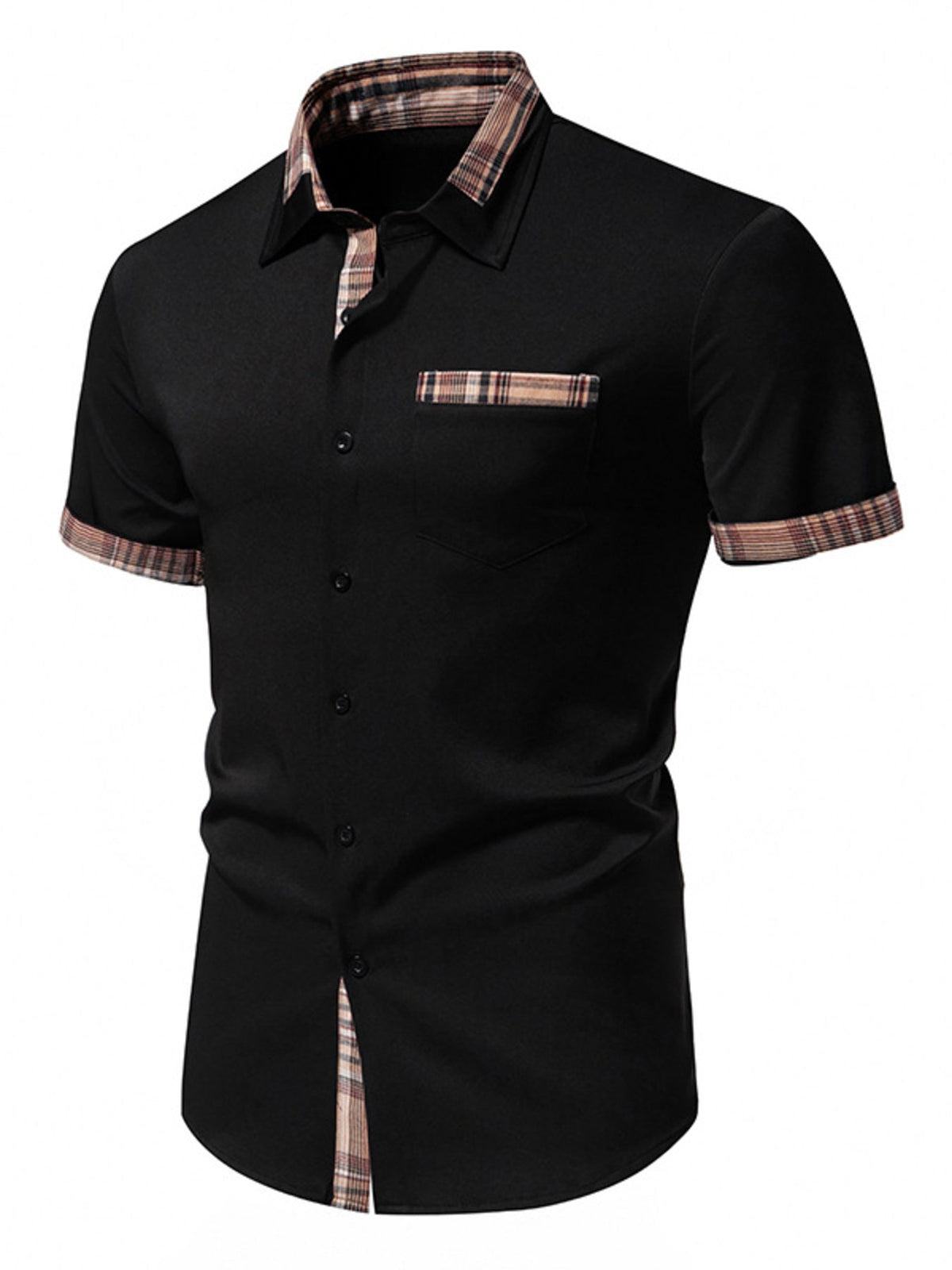 Men's Short Sleeve Plaid Trim Shirt - Flip Flop Dynasty