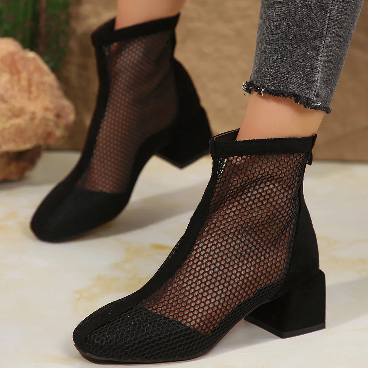 Mesh Block Heel Boots - Flip Flop Dynasty