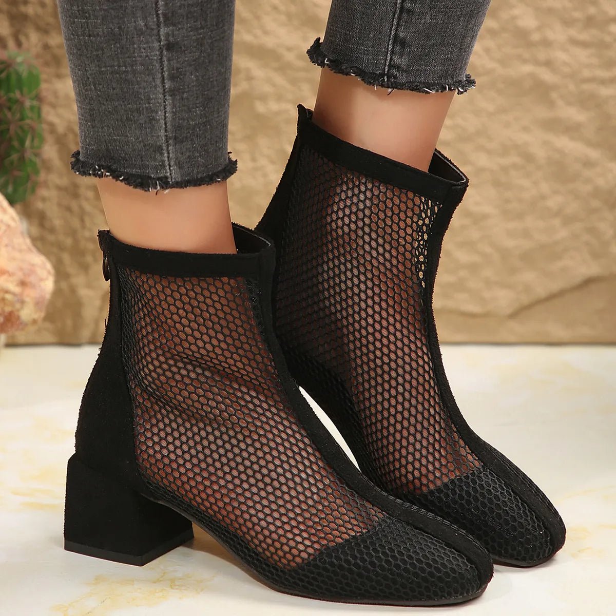 Mesh Block Heel Boots - Flip Flop Dynasty