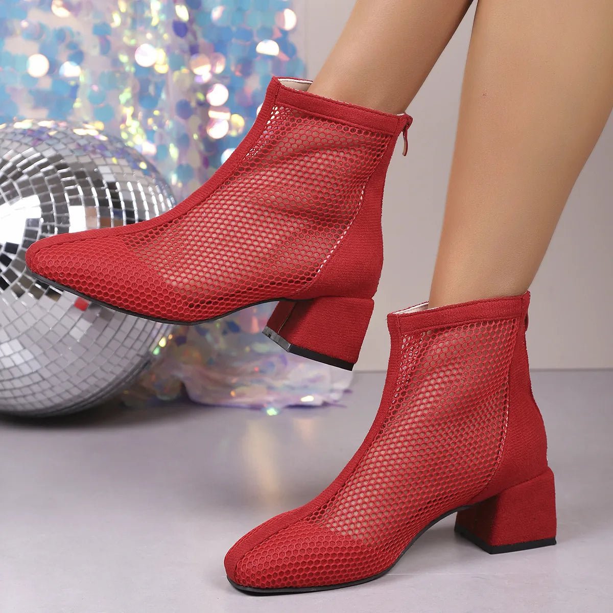 Mesh Block Heel Boots - Flip Flop Dynasty