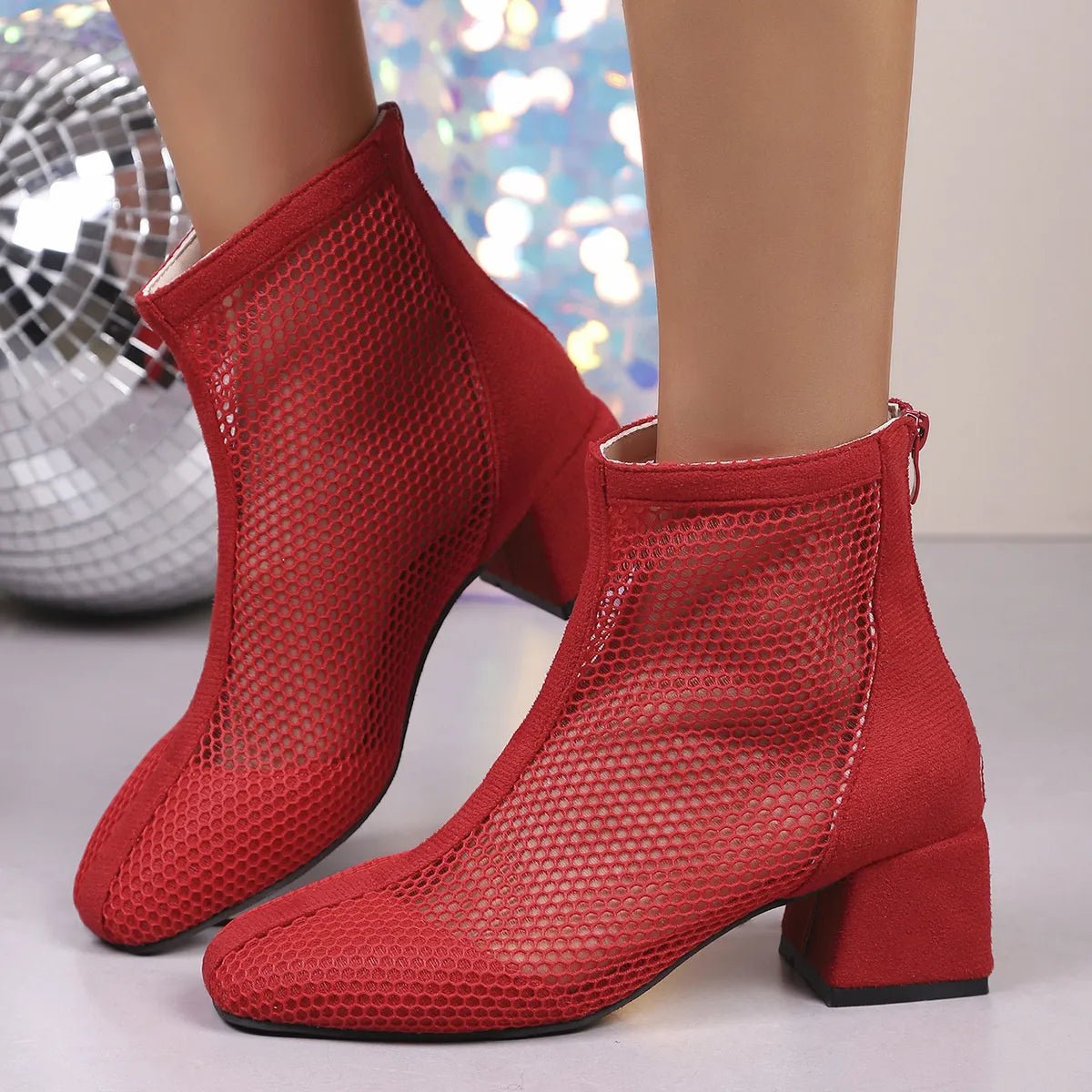 Mesh Block Heel Boots - Flip Flop Dynasty