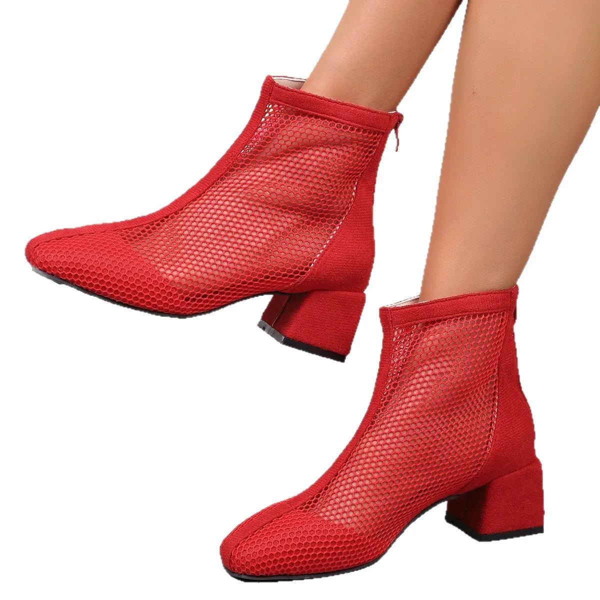 Mesh Block Heel Boots - Flip Flop Dynasty
