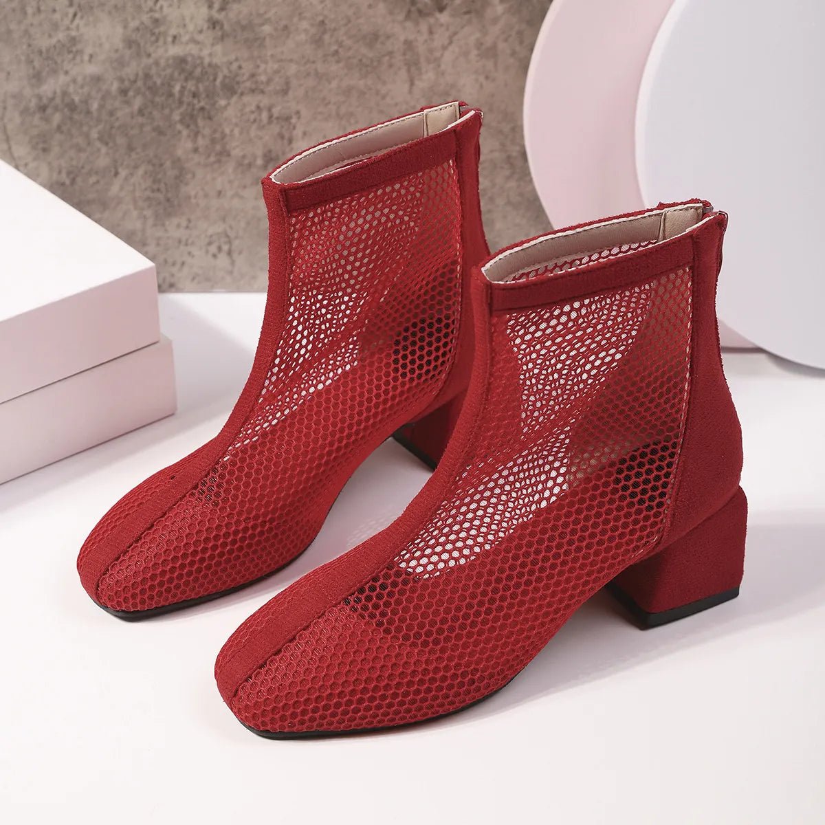 Mesh Block Heel Boots - Flip Flop Dynasty