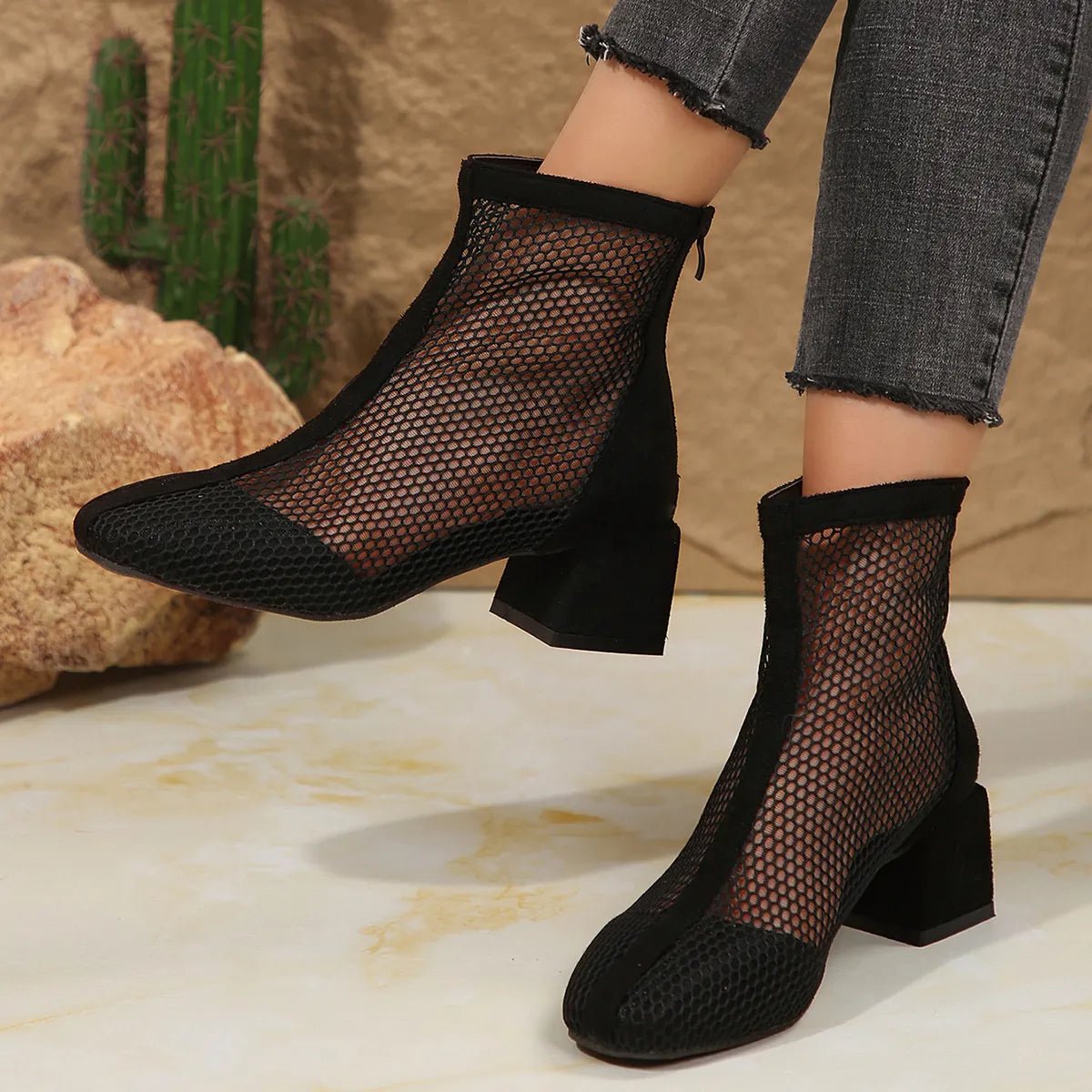 Mesh Block Heel Boots - Flip Flop Dynasty