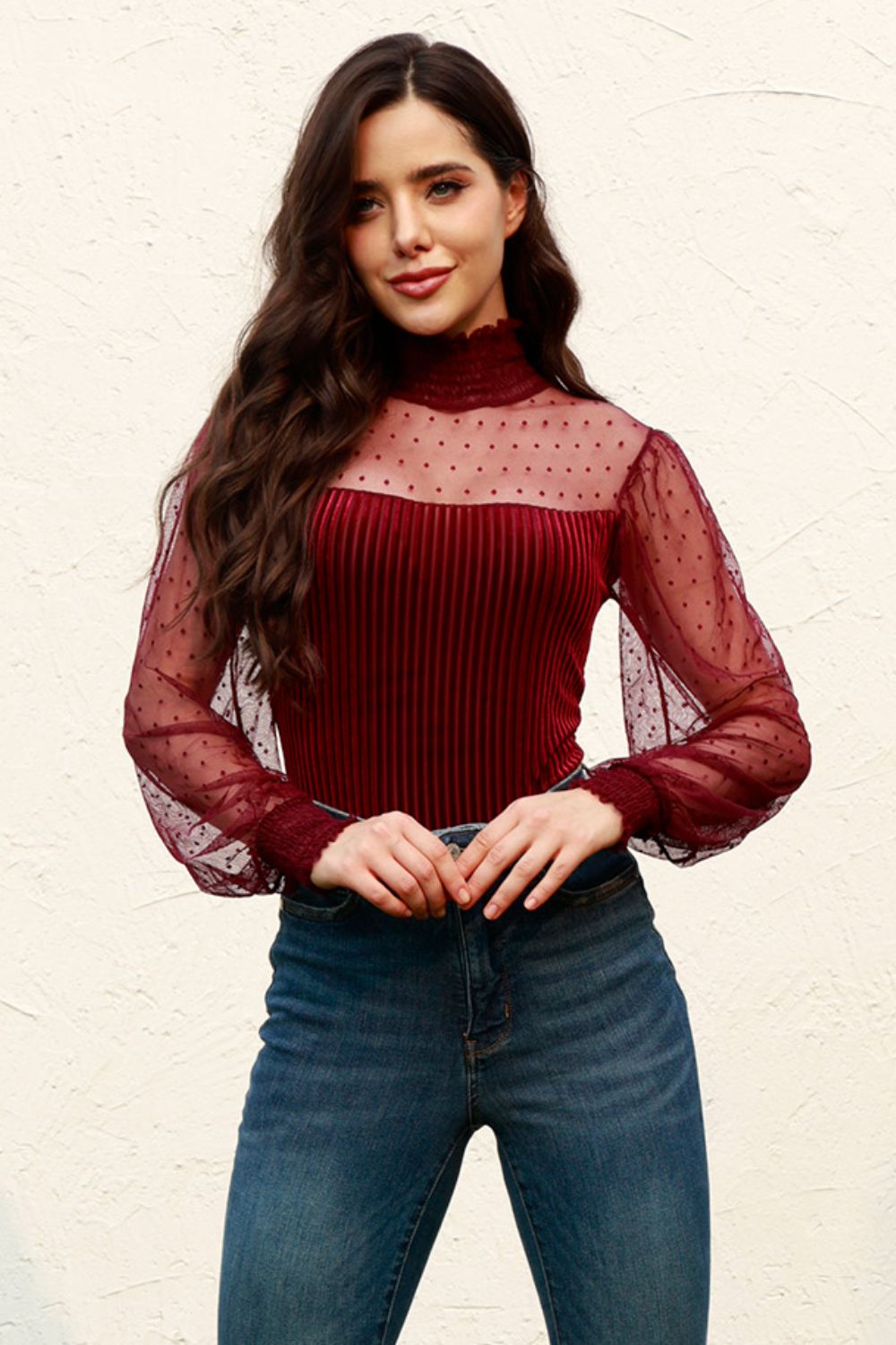 Mesh Long Sleeve Velvet Bodysuit - Flip Flop Dynasty