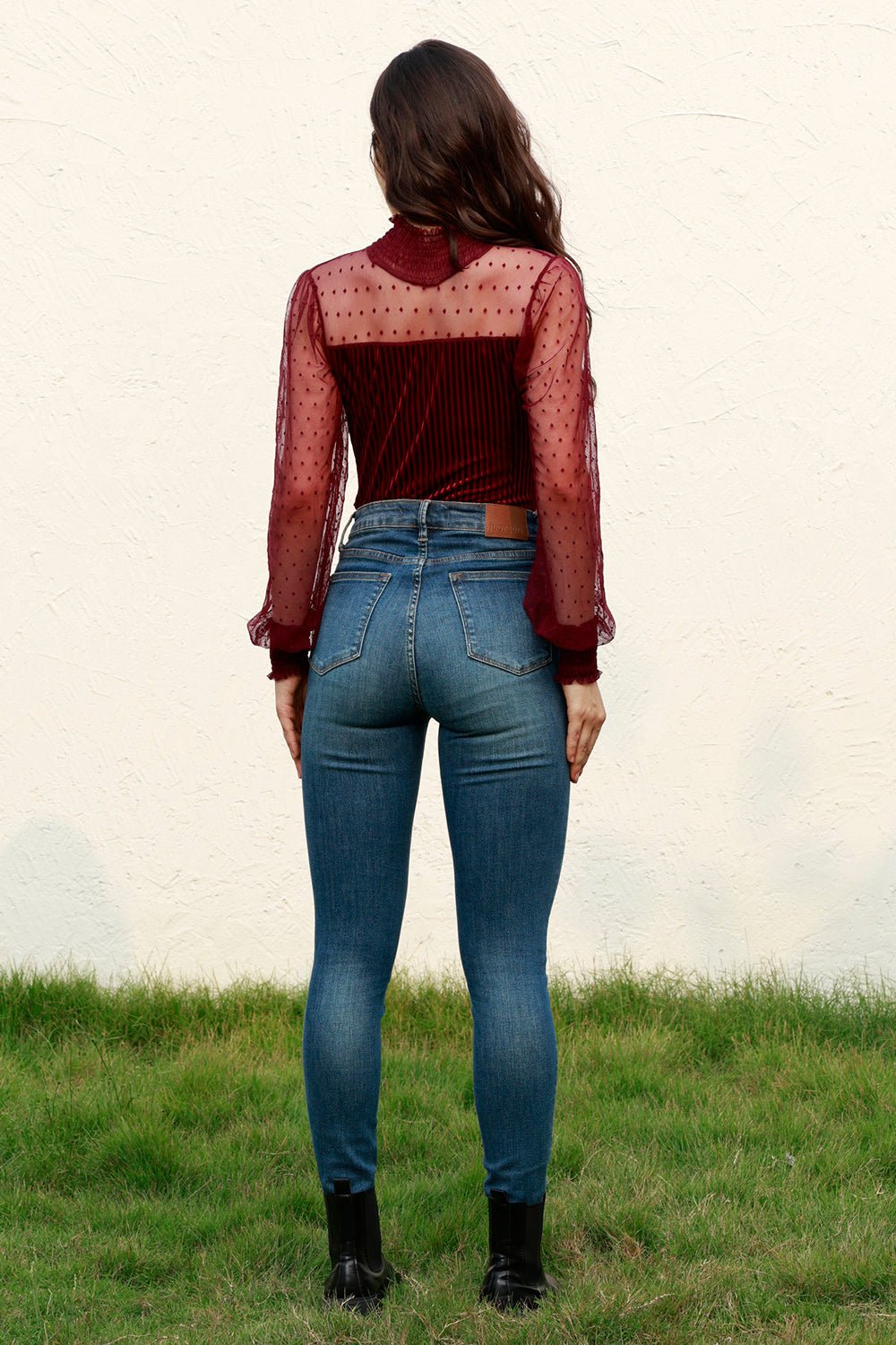 Mesh Long Sleeve Velvet Bodysuit - Flip Flop Dynasty